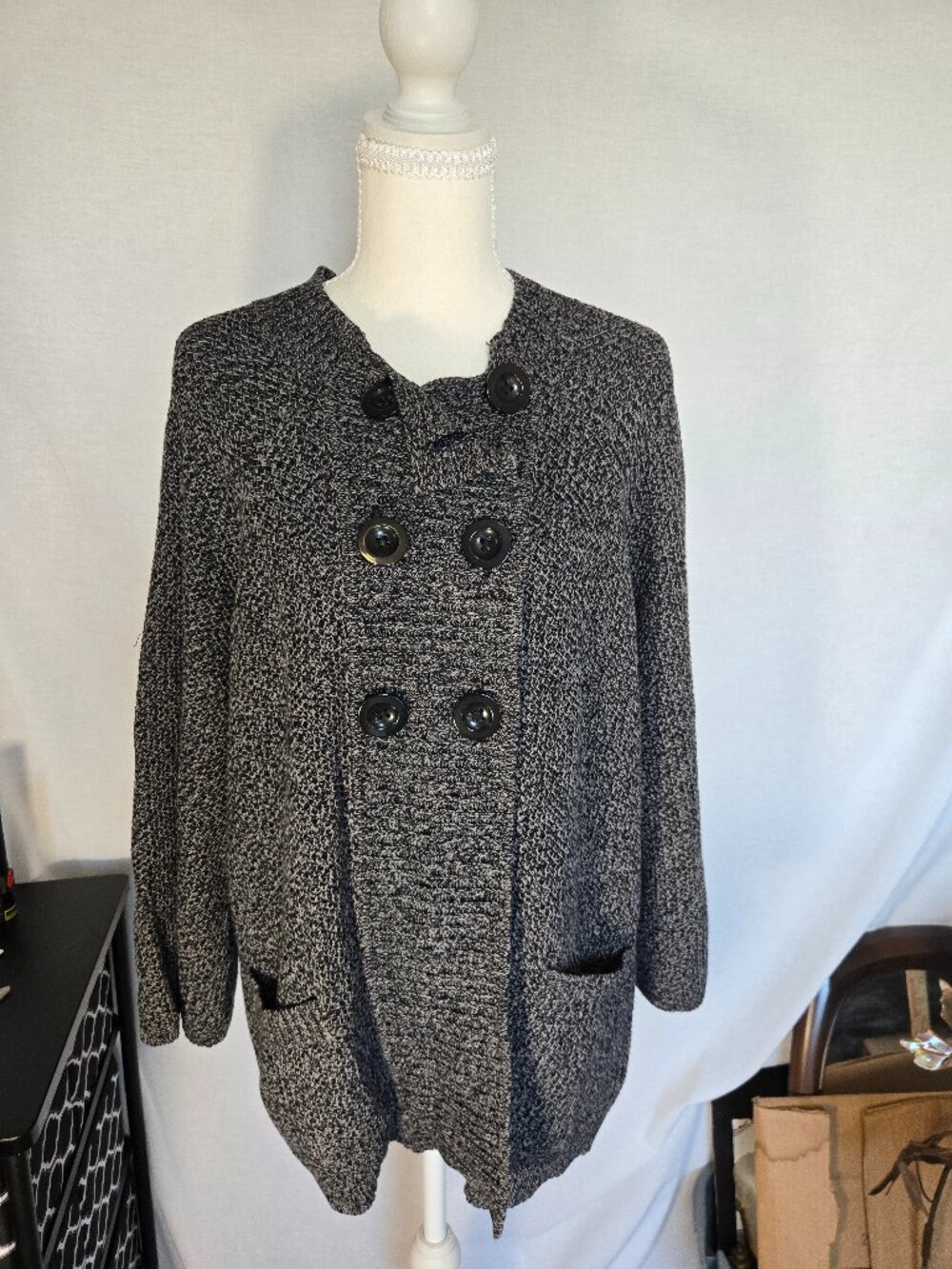 Style & Co Woman 1X Marled Double Breasted Sweater Coat Cardigan NWT